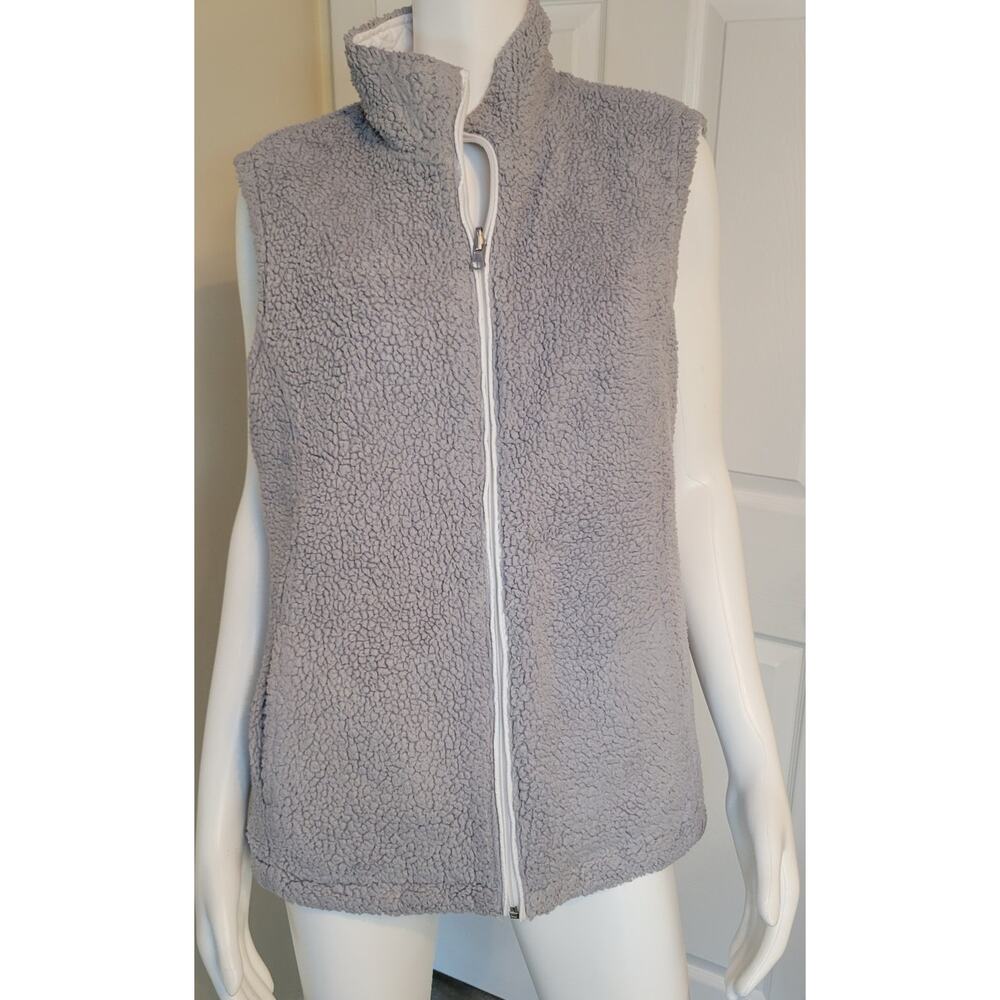 Free Country Reversible Quilted Puffer Vest White Gray Sherpa Lined Women Sze XL - Picture 4 of 9